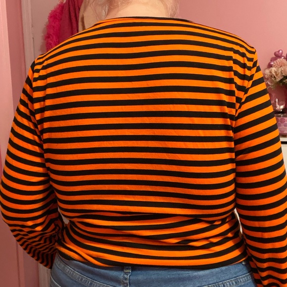 Orange and black striped long sleeve top - Picture 2 of 3